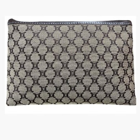 Celine Vintage Cosmetic Pouch Macadame or Triomphe Style Coated Canvas  EUC - Picture 1 of 12